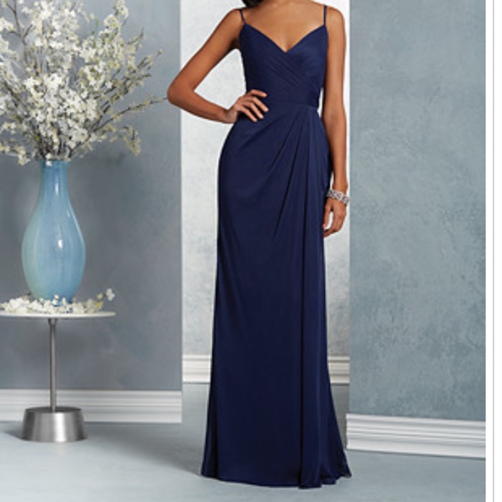 Alfred Angelo Navy Blue Spaghetti Strap Chiffon Gown